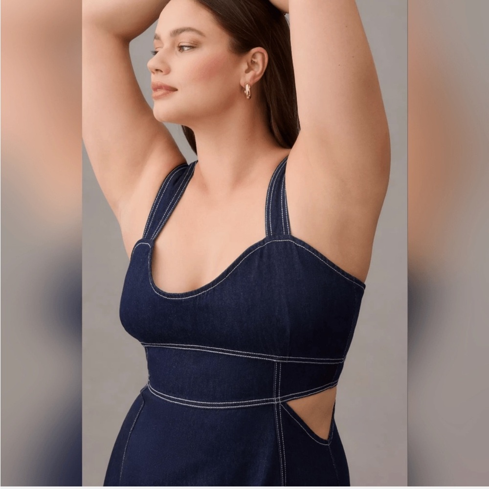 Anthropologie 2X Aureta Studio Corset Denim Cutout Plus Dress NWT - Picture 3 of 13